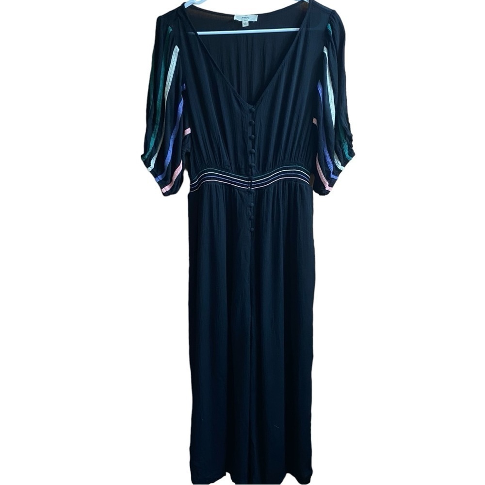 Entro Black Button Front Wide Leg Jumpsuit Size Large Gauze Boho Comfy